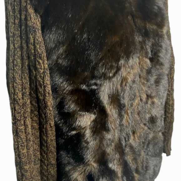 Alpine Studio Women's Faux Fur Knit Sleeves Winter Coat L Brown Full Zip Pockets - Picture 6 of 11